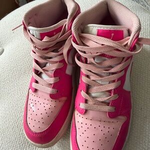Nike Pink and White Kids High-Top Sneakers